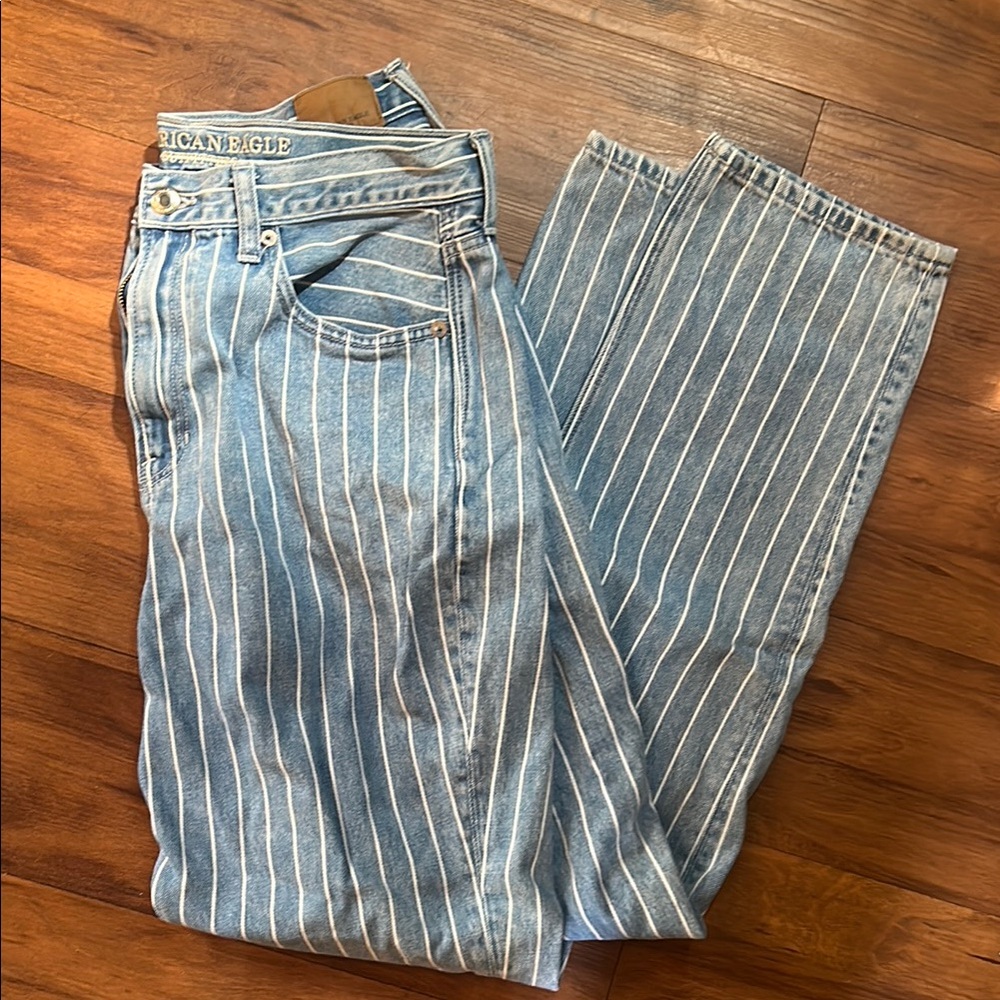 American Eagle Blue Striped Mom Jeans